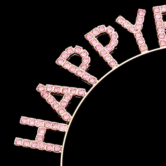 Pink HAPPY BIRTHDAY Rhinestone Crystal Headband Statement Accessory - Picture 2 of 2
